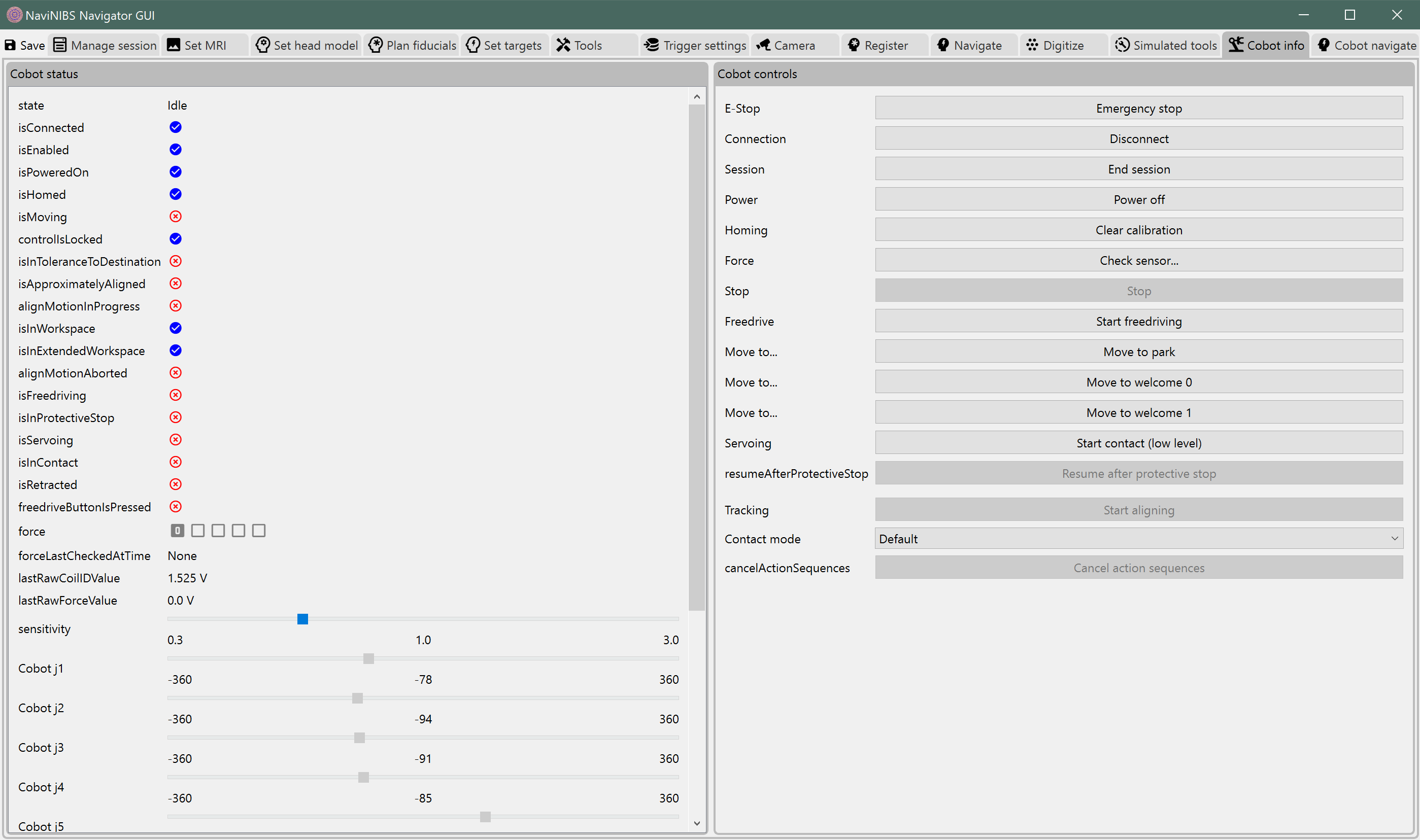 Cobot control tab