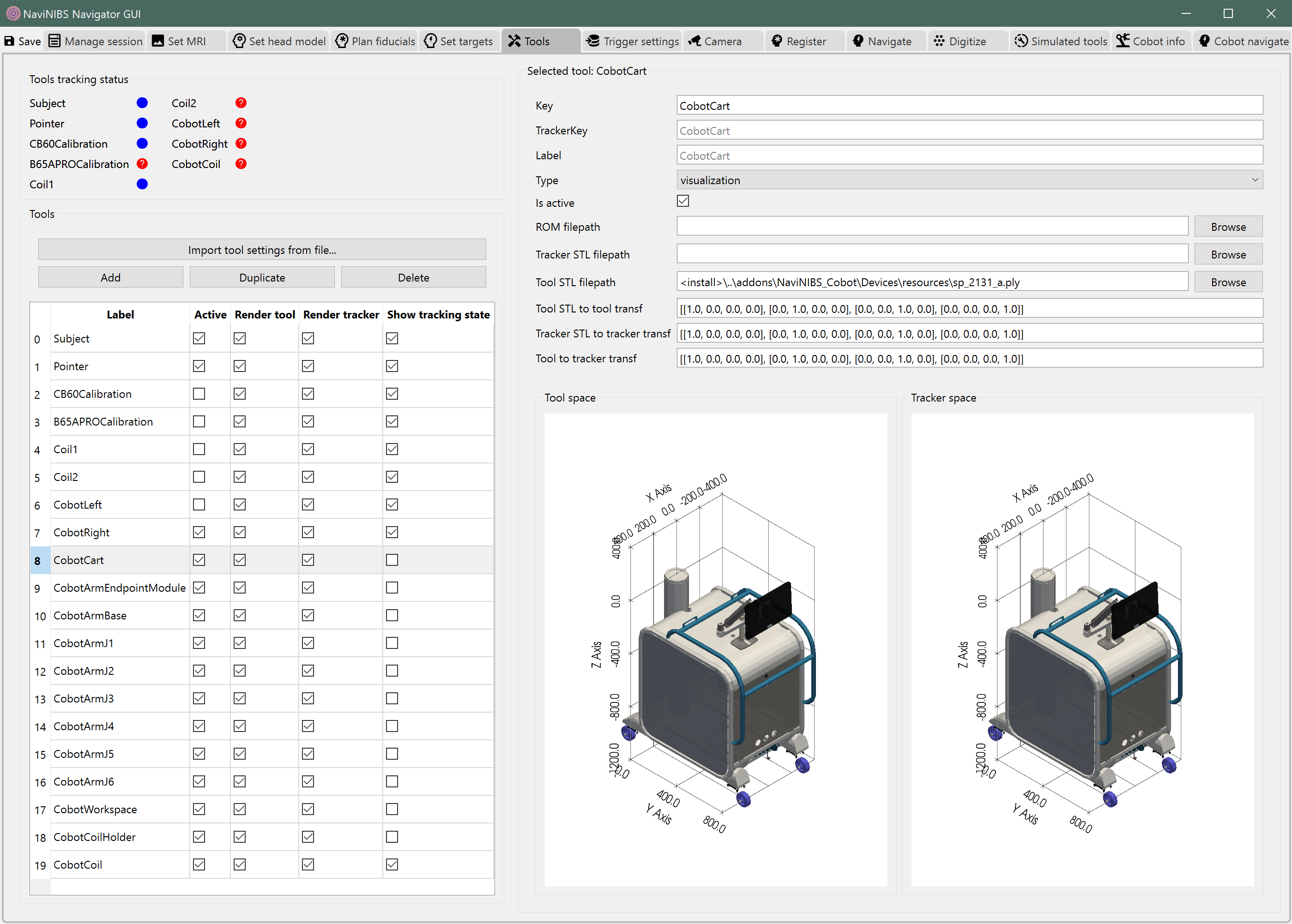 Cobot tools after import