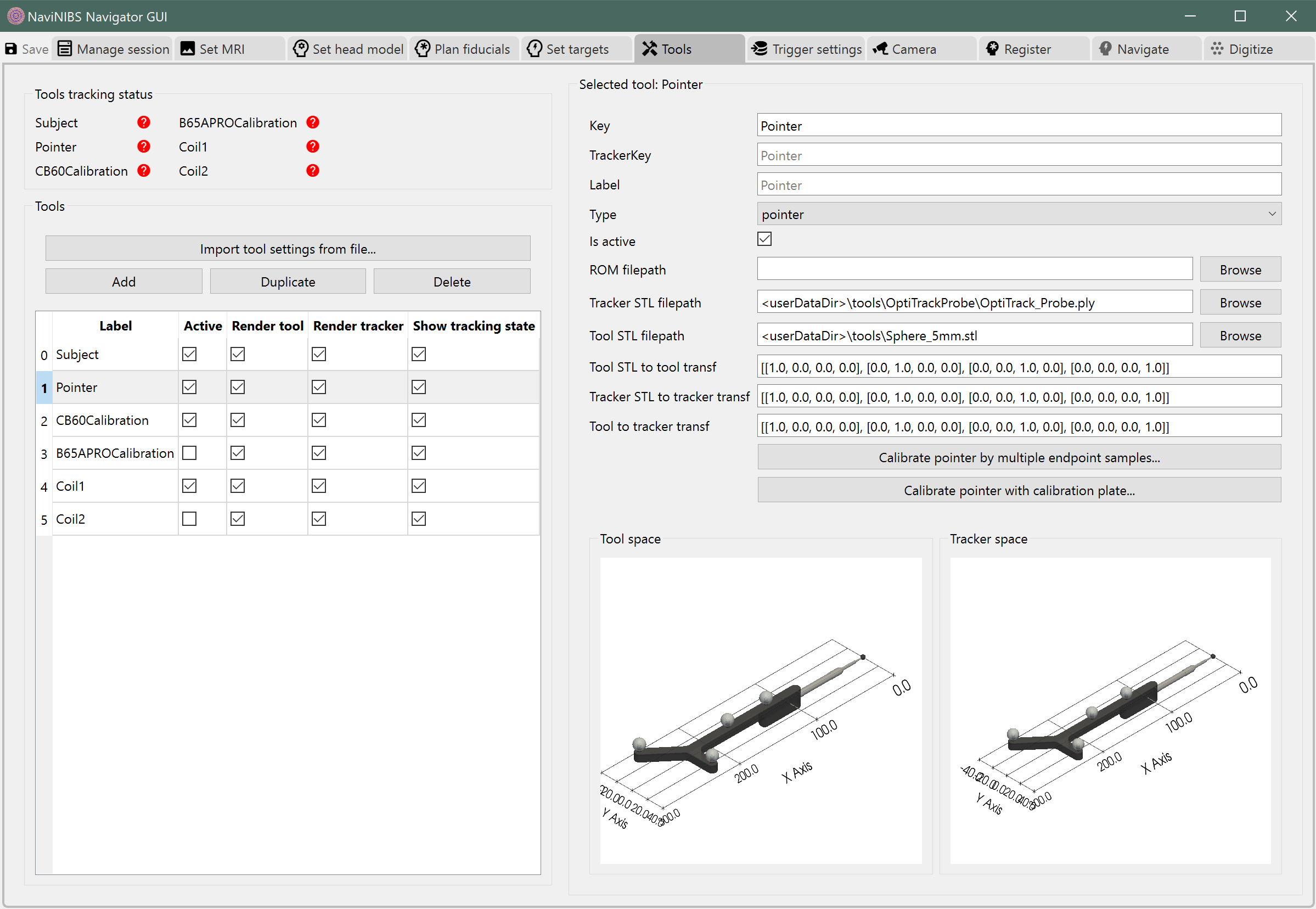 Tools tab in NaviNIBS